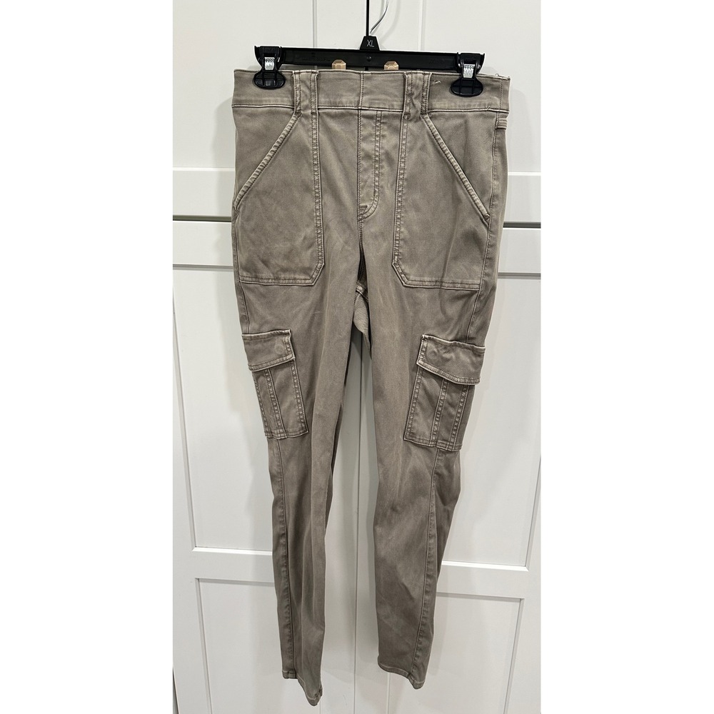Spanx Twill Skinny Cargo Pants Taupe Brown Stretch Utility Trousers Womens Large